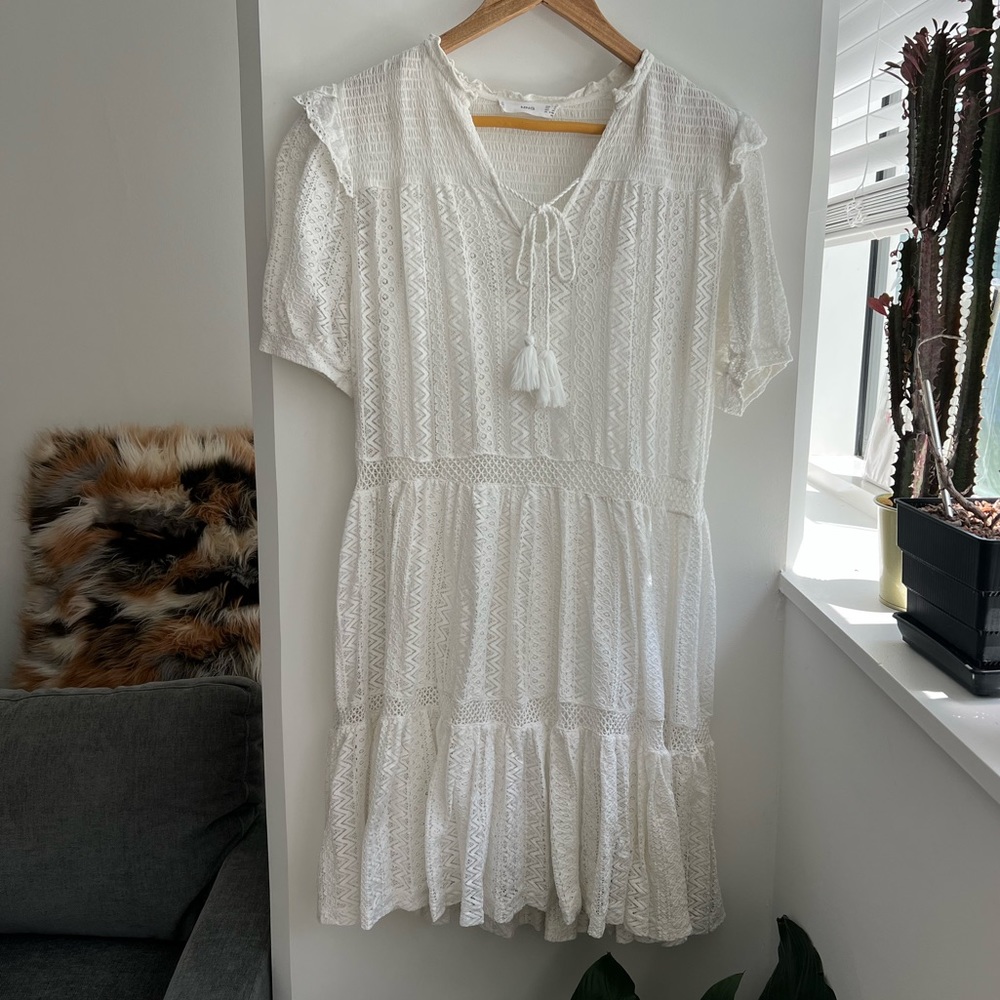 Mango Pasion Dress White Doll Cotton Lace Dress US4 - Picture 6 of 11